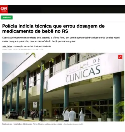 Notícia sobre erro em medicação