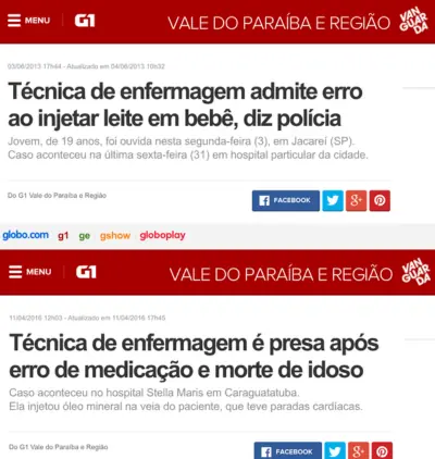 Notícia sobre técnica de enfermagem e medicamento
